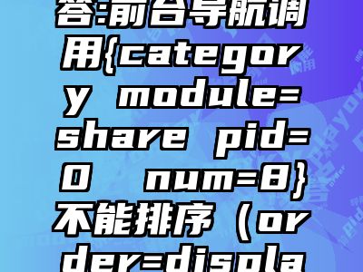 讯睿CMS问答:前台导航调用{category module=share pid=0  num=8}不能排序（order=displayorder）吗？