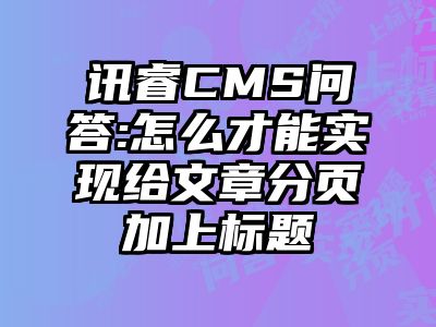 讯睿CMS问答:怎么才能实现给文章分页加上标题
